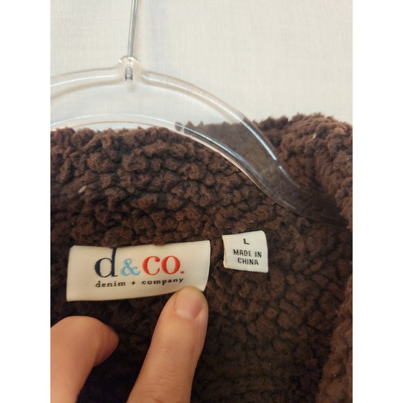 Denim & Co. Women's Brown Suede Sherpa Lined Coat Size L Velvety Plush Cozy Chic - Picture 10 of 10